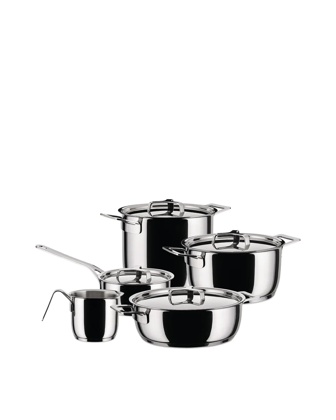 Alessi Pots &amp; Pans Set of 9 saucepans with lid, Stainless steel