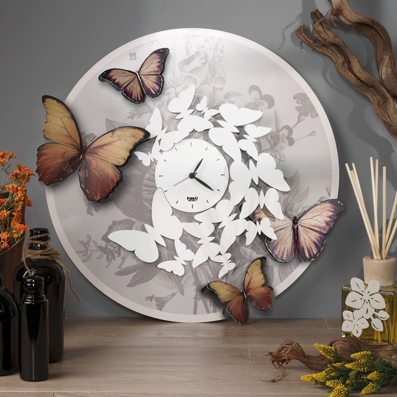 Arti &amp; Mestieri Mariposa Wanduhr mit Schmetterlingen