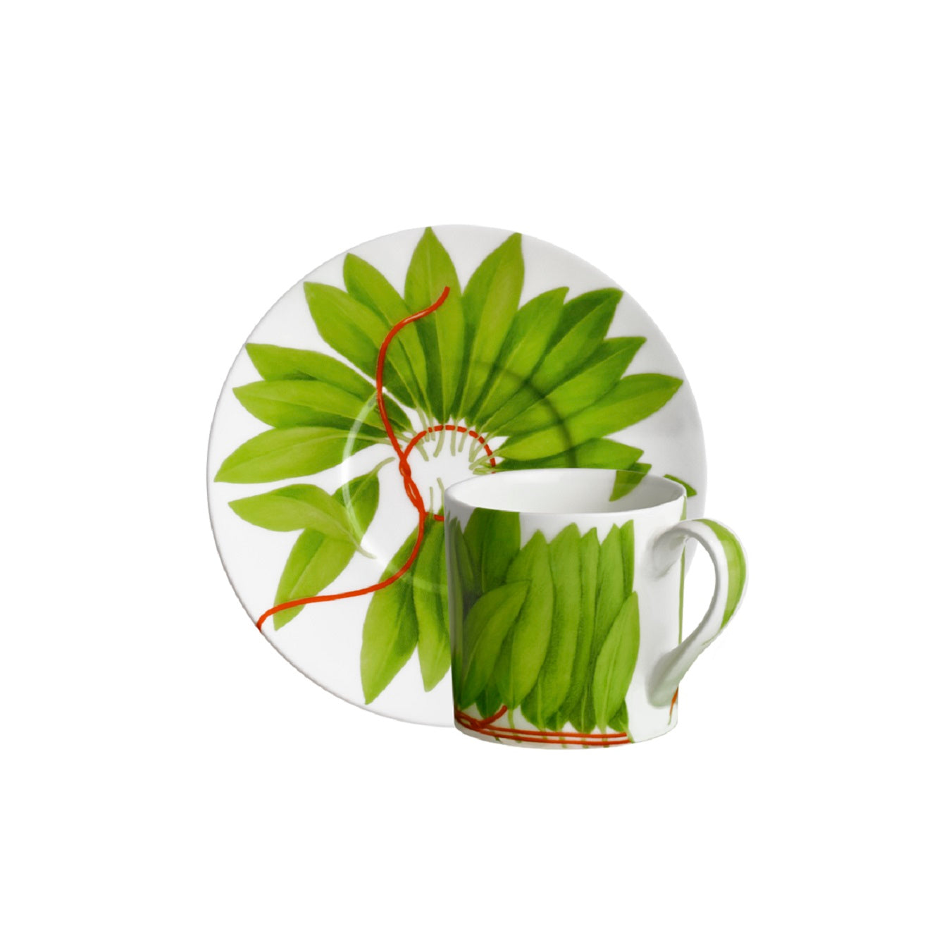 Taitù Fil Rouge Leaves Set of 4 espresso cups with saucer