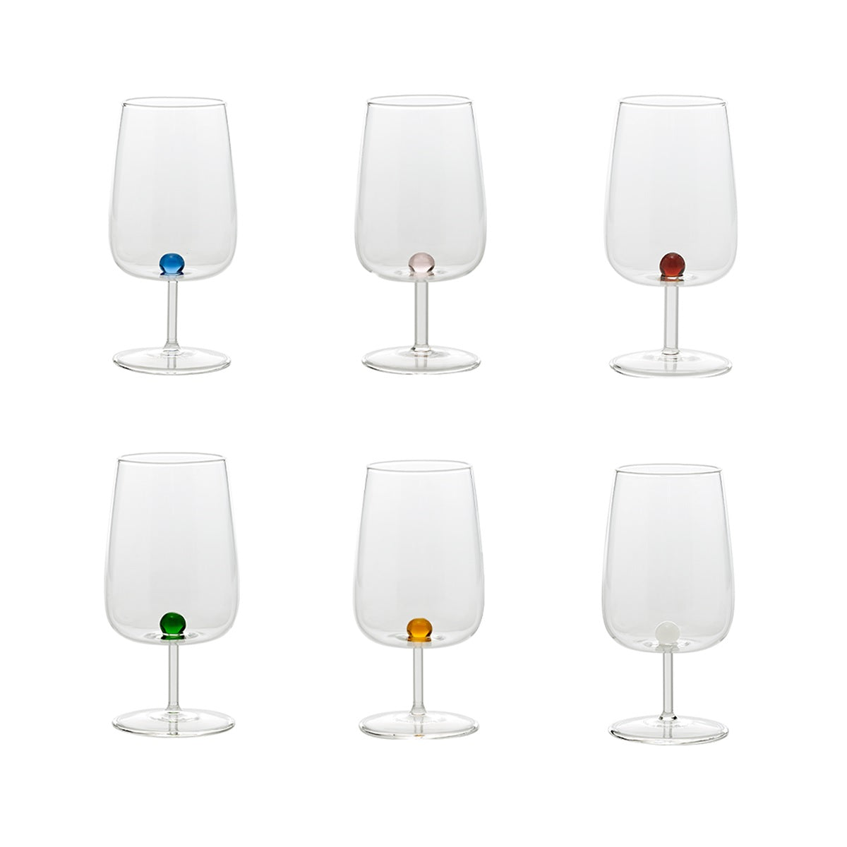 Zafferano Bilia Set 6 Goblets in borosilicate glass, Assorted Colors