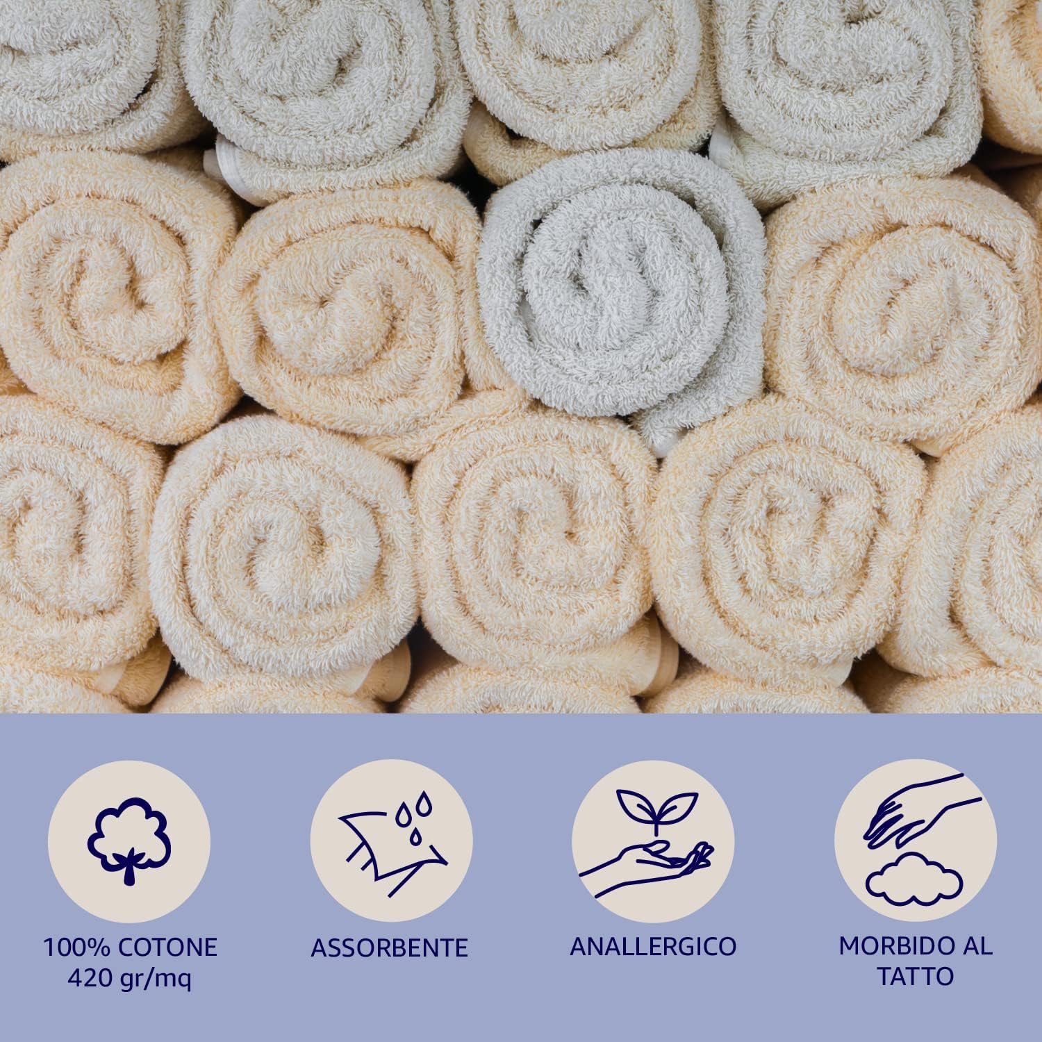 Giovanni Dolcinotti 4er-Set Frottee-Gesichts- und Gästehandtücher – 100 % Baumwolle – hochwertiges antibakterielles Handtuch – hergestellt in Italien