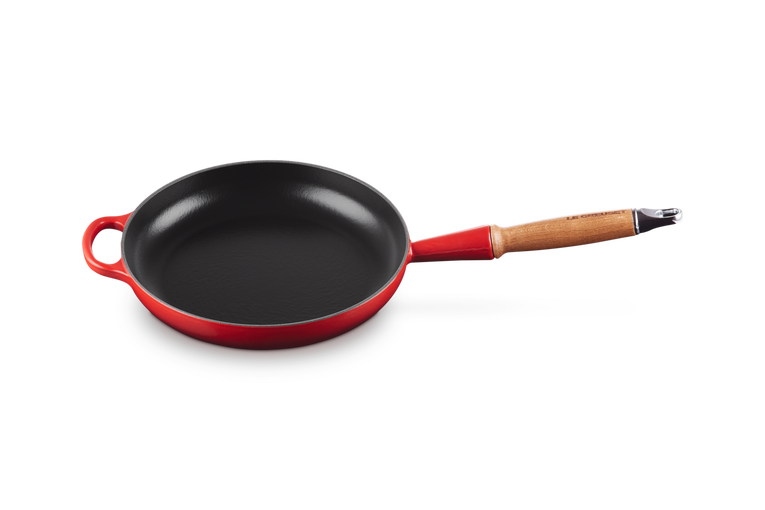 Le Creuset Glazed Cast Iron Frying Pan with Wooden Handle