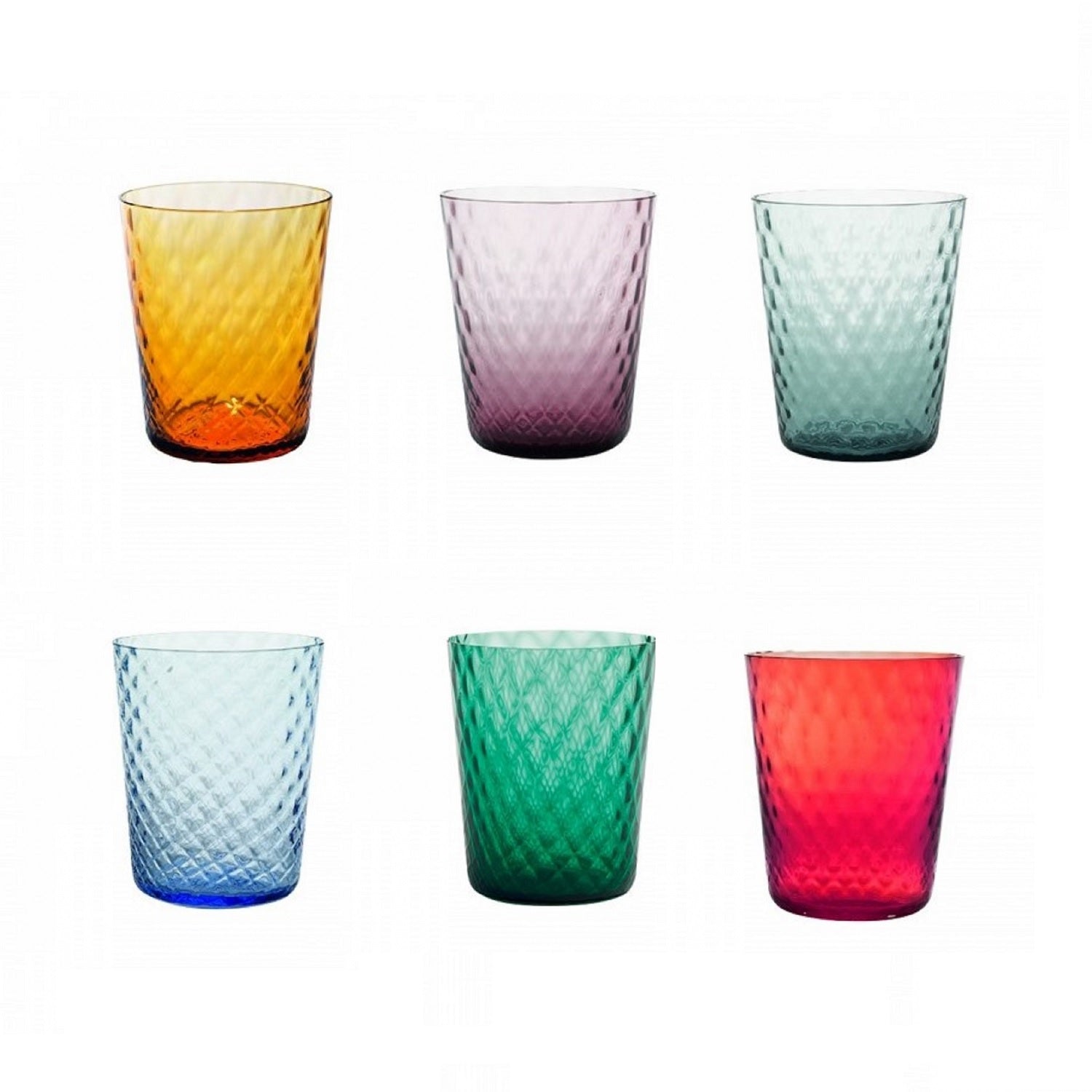 Zafferano Veneziano Set 6 Bicchieri in vetro soffiato, Colori Assortiti