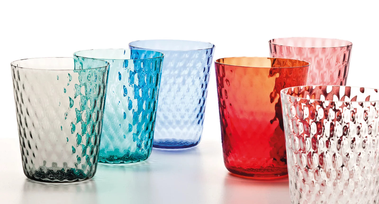 Zafferano Veneziano Set of 6 Glasses in blown glass, Assorted Colors