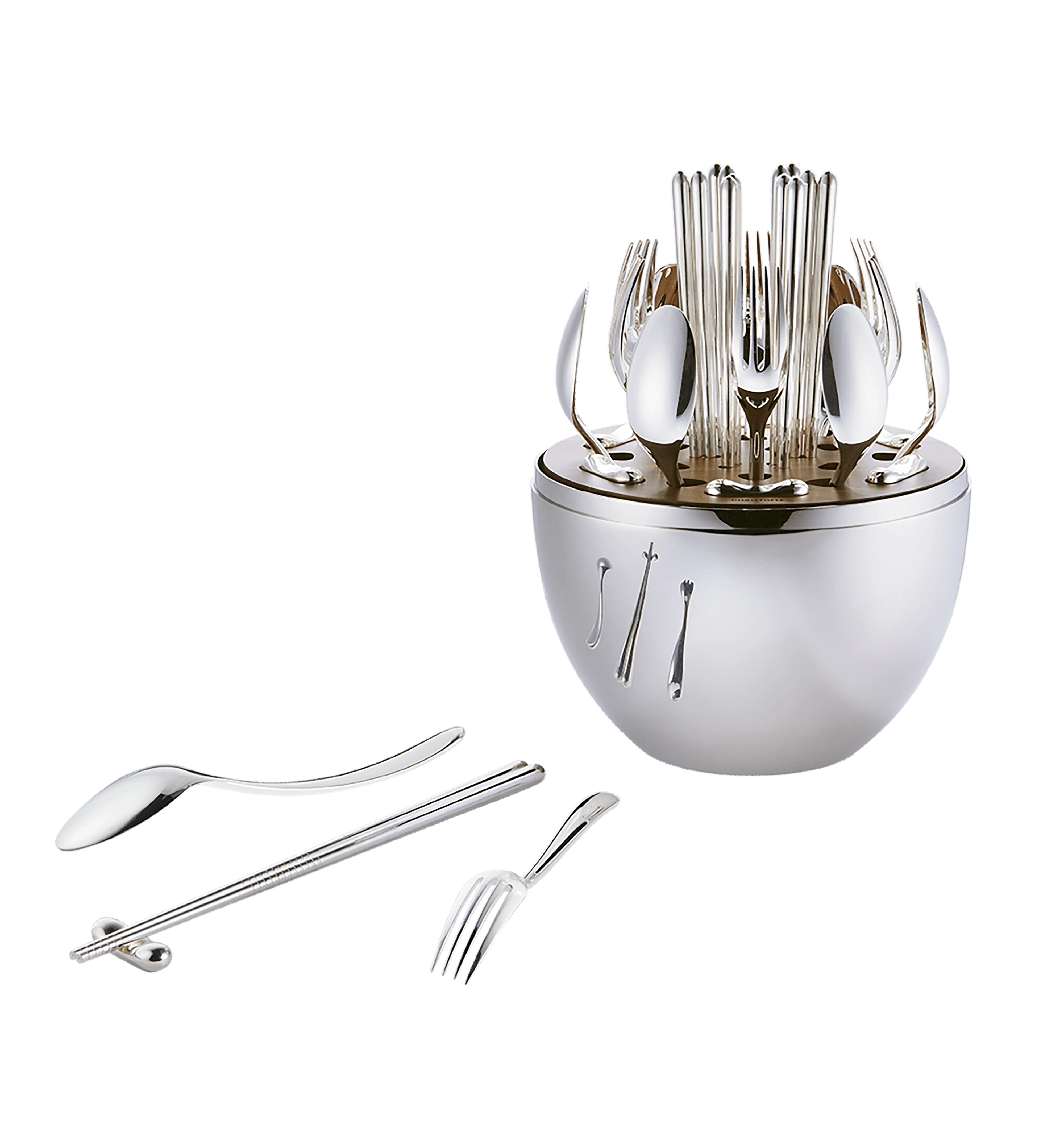 Christofle Mood Asia 24-piece cutlery set with silver design container