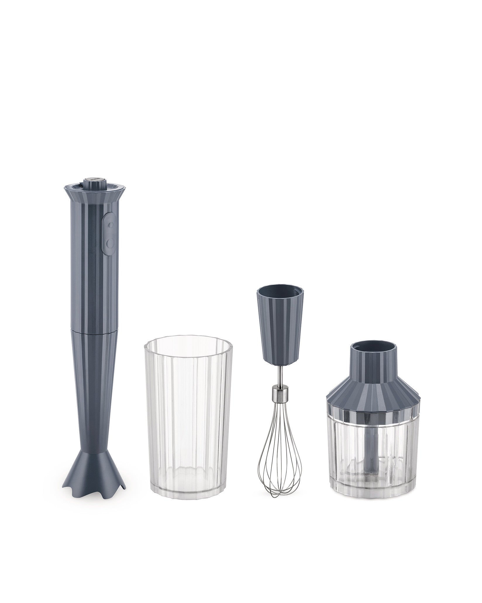 Alessi Plissé Hand blender with measuring cup, whisk and chopper