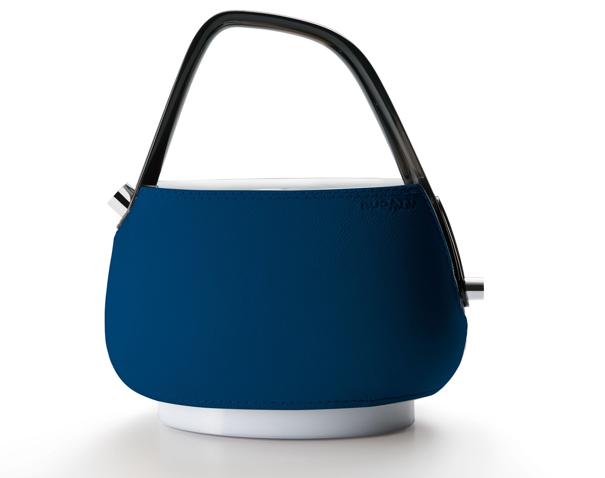 BUGATTI Jakie Electric Kettle Steel with Blue leather covering
