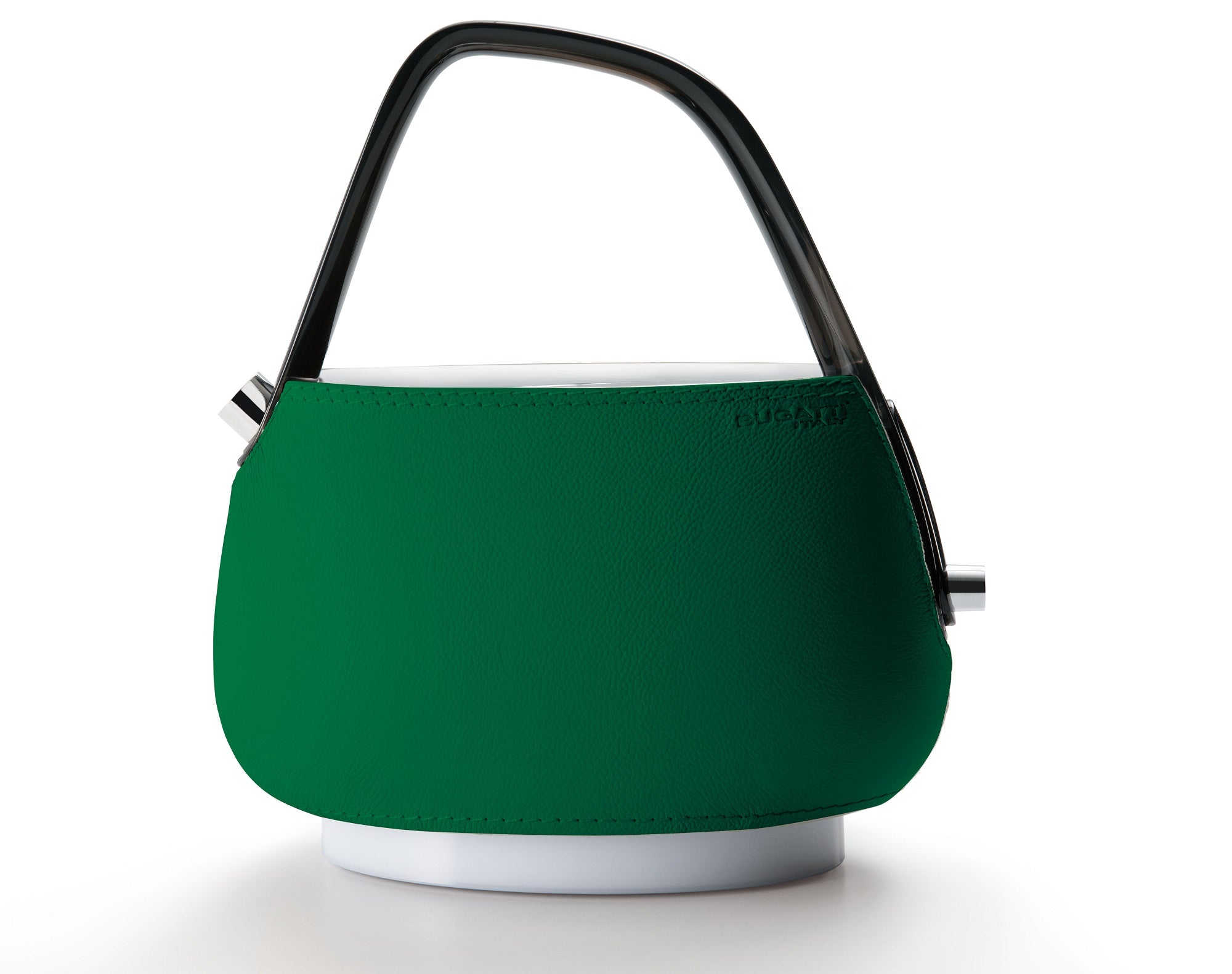 BUGATTI Jakie Electric Kettle Steel with Green leather covering