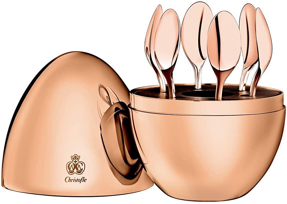 Christofle Mood Coffee Set mit 6 Teelöffeln und Behälter im Roségold-Design