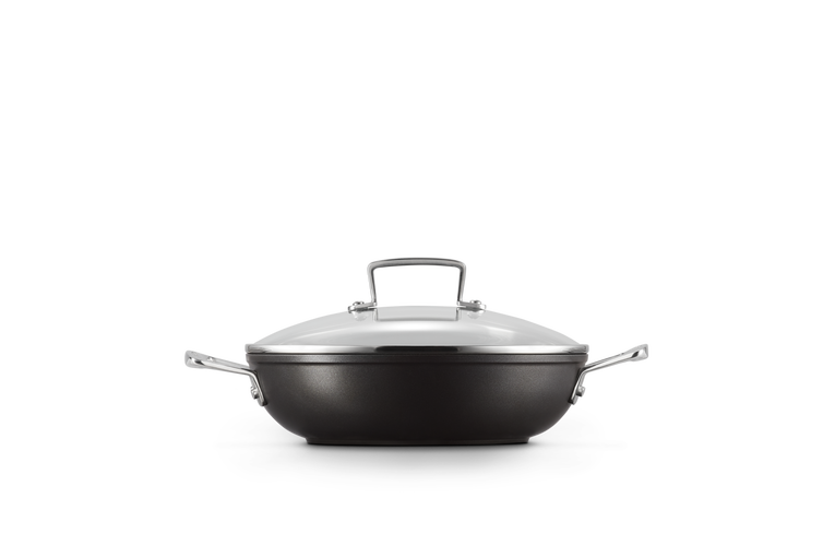 Le Creuset Low Saucepan in non-stick Aluminum with Glass Lid, Black