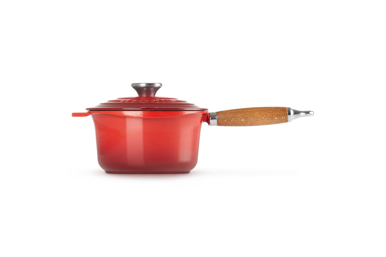 Le Creuset Cast Iron Casserole with Long Wooden Handle, 18 cm, Cherry Red
