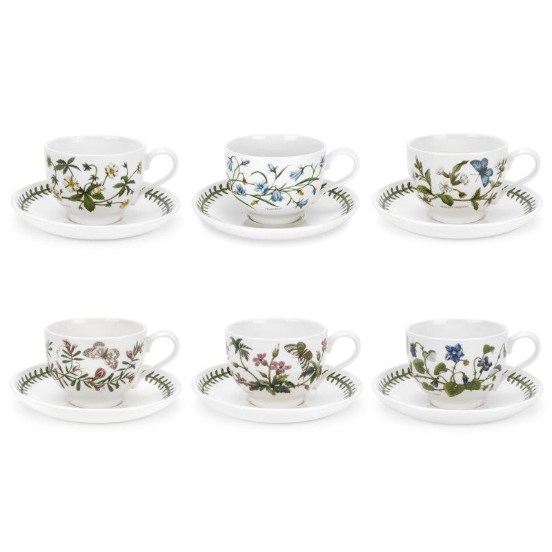 Portmeirion Botanic Garden Set 6 tea cups with plate, assorted decorations