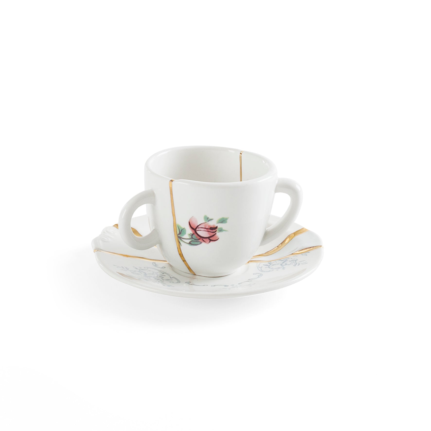 Seletti  Kintsugi Tazzina caffe' con piattino in porcellana, decoro n°1
