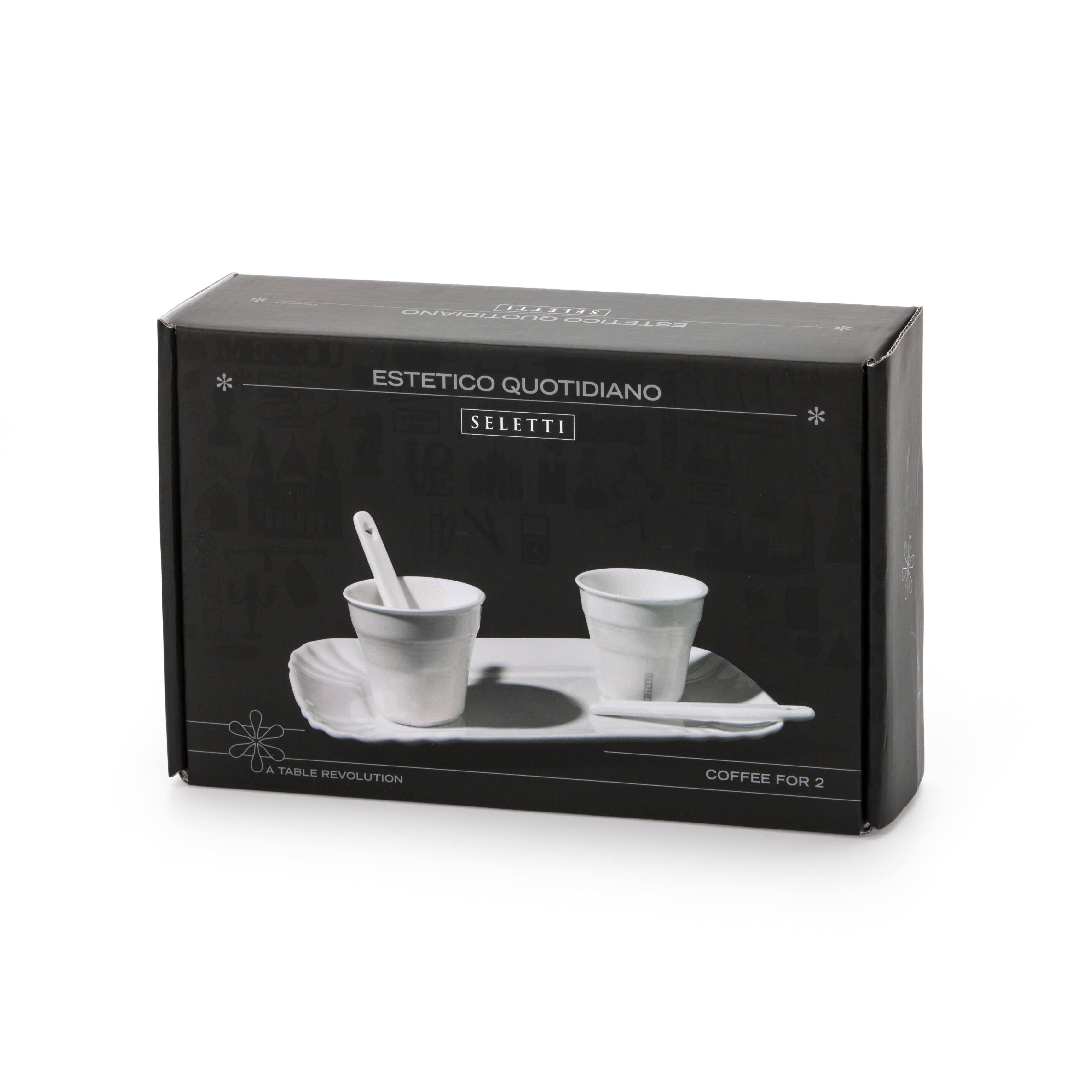 Seletti Estetico Quotidiano Set 2 Coffee Cups, 2 Spoons and Porcelain Tray