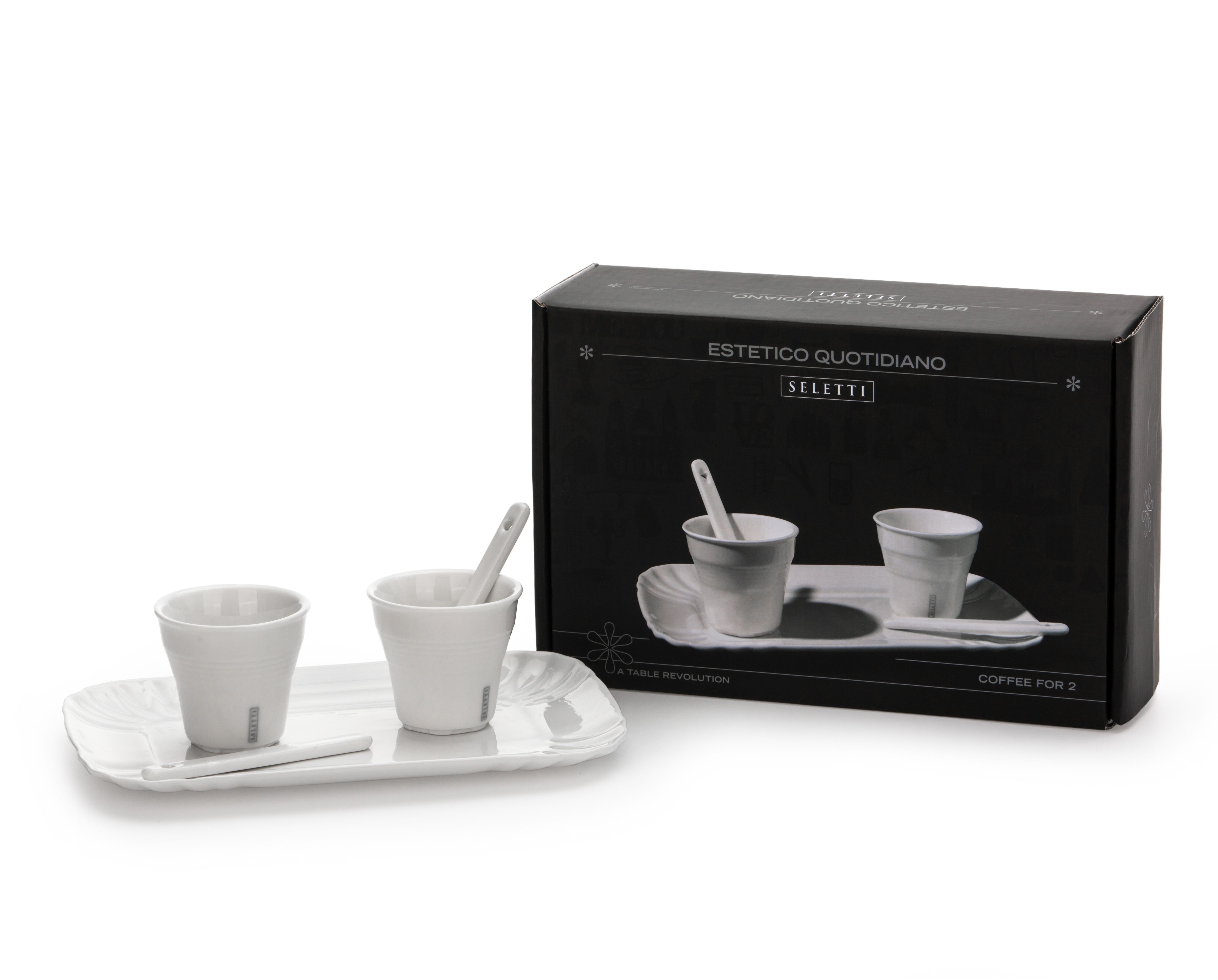 Seletti Estetico Quotidiano Set 2 Coffee Cups, 2 Spoons and Porcelain Tray