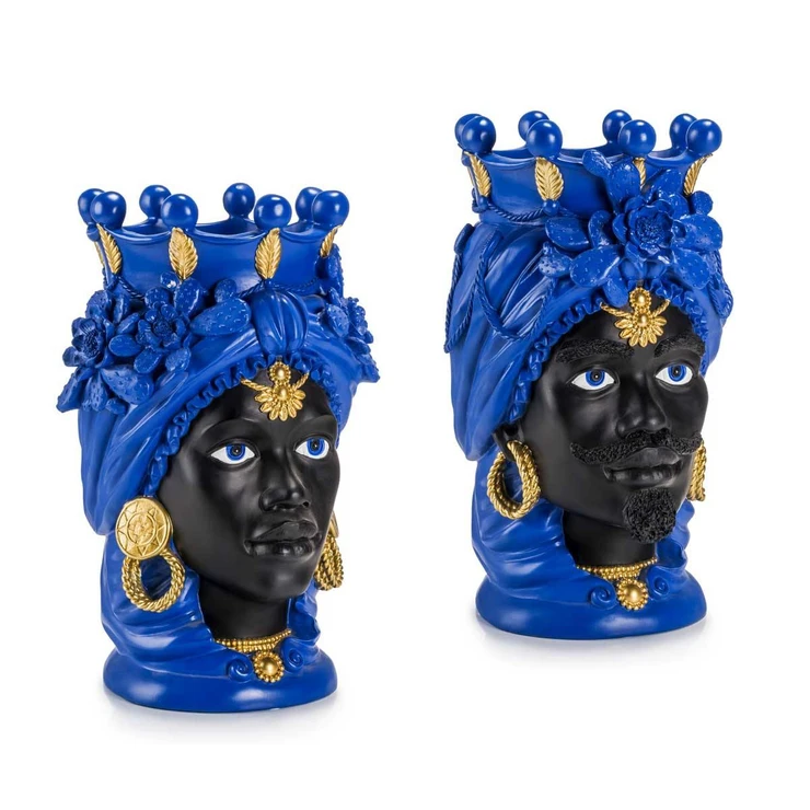 Palais Royal Pair of Blue/Gold Moor Heads, 42 cm