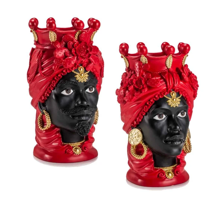 Palais Royal Pair of Red/Gold Moor Heads, 42 cm