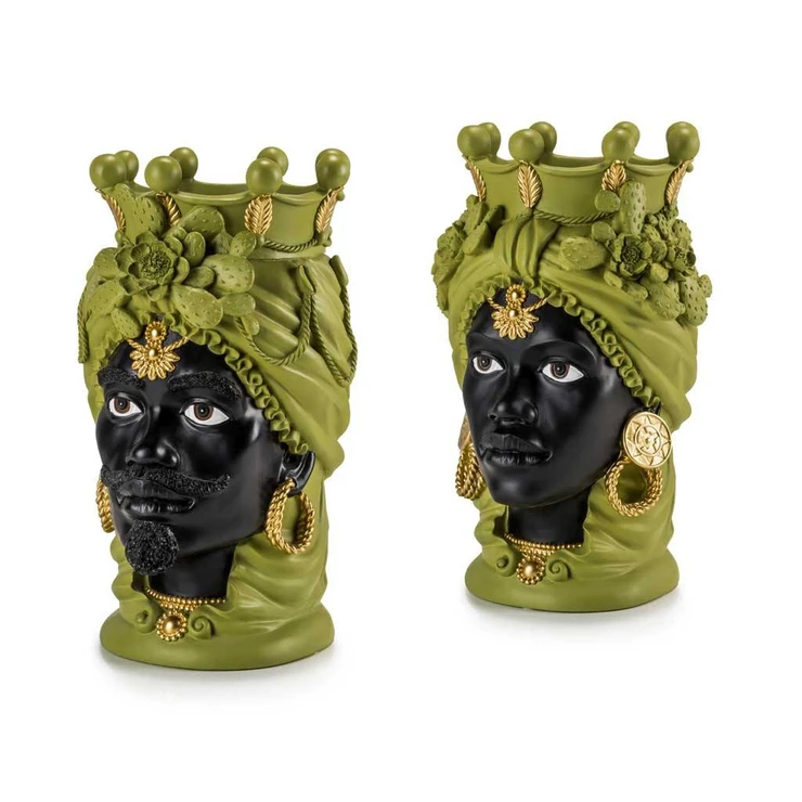 Palais Royal Pair of Sage/Gold Moor Heads, 42 cm