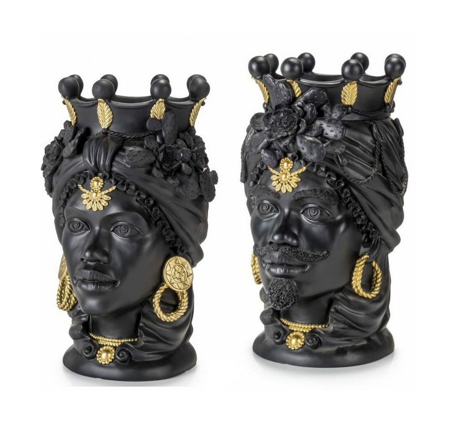 Palais Royal Pair of Black/Gold Moor Heads, 42 cm
