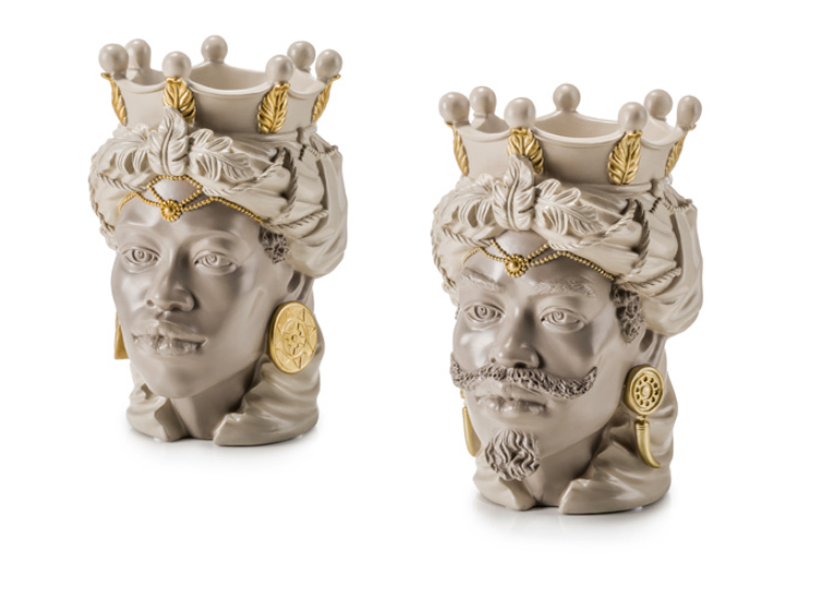 Palais Royal Pair of Clay/Gold Moor's Heads, 28 cm
