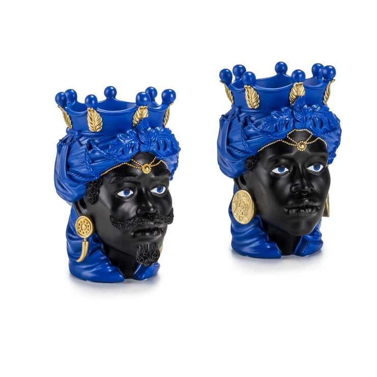 Palais Royal Pair of Blue/Gold Moorish Heads, 28 cm