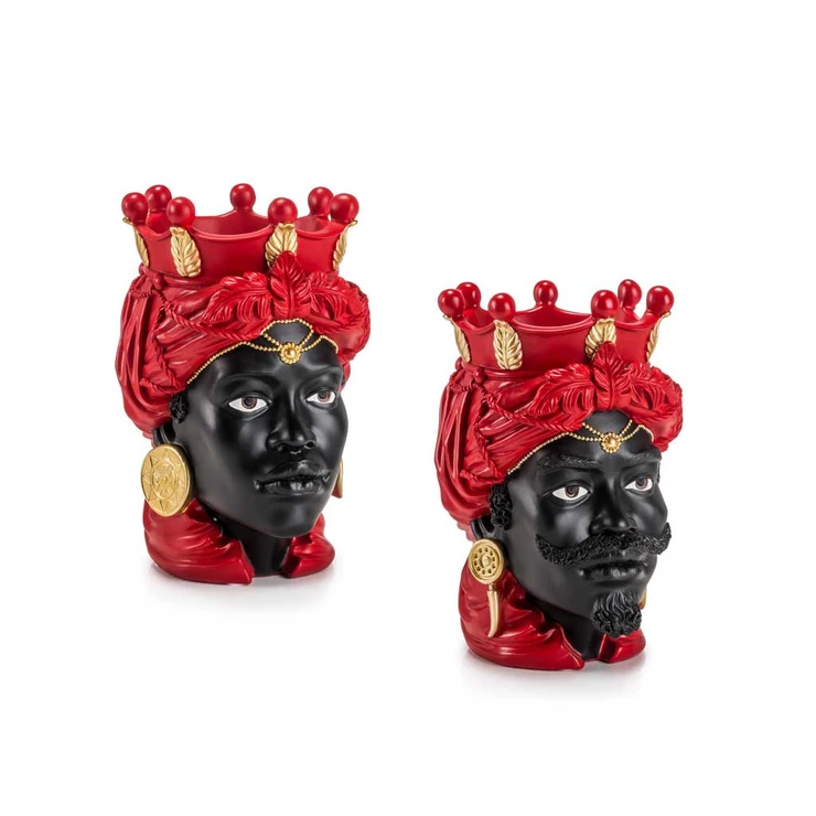 Palais Royal Pair of Red/Gold Moorish Heads, 28 cm