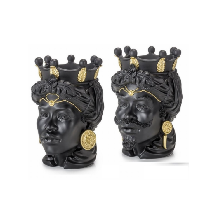 Palais Royal Pair of Black/Gold Moorish Heads, 28 cm