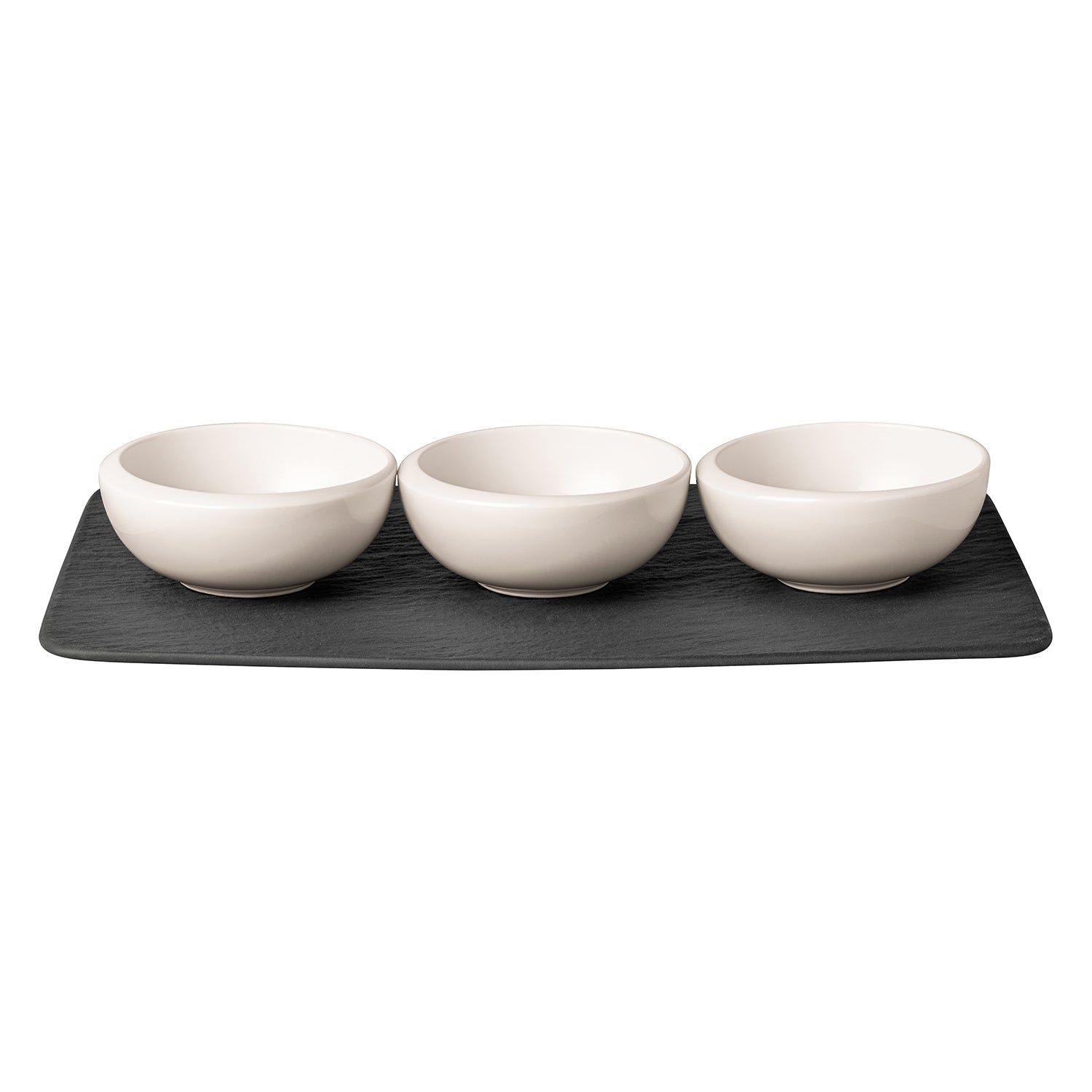 Villeroy NewMoon set of 3 sauce bowls and rectangular plate
