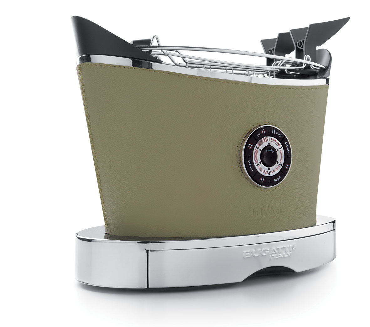 BUGATTI Volo Electric Toaster in Steel with Melange Leather Upholstery