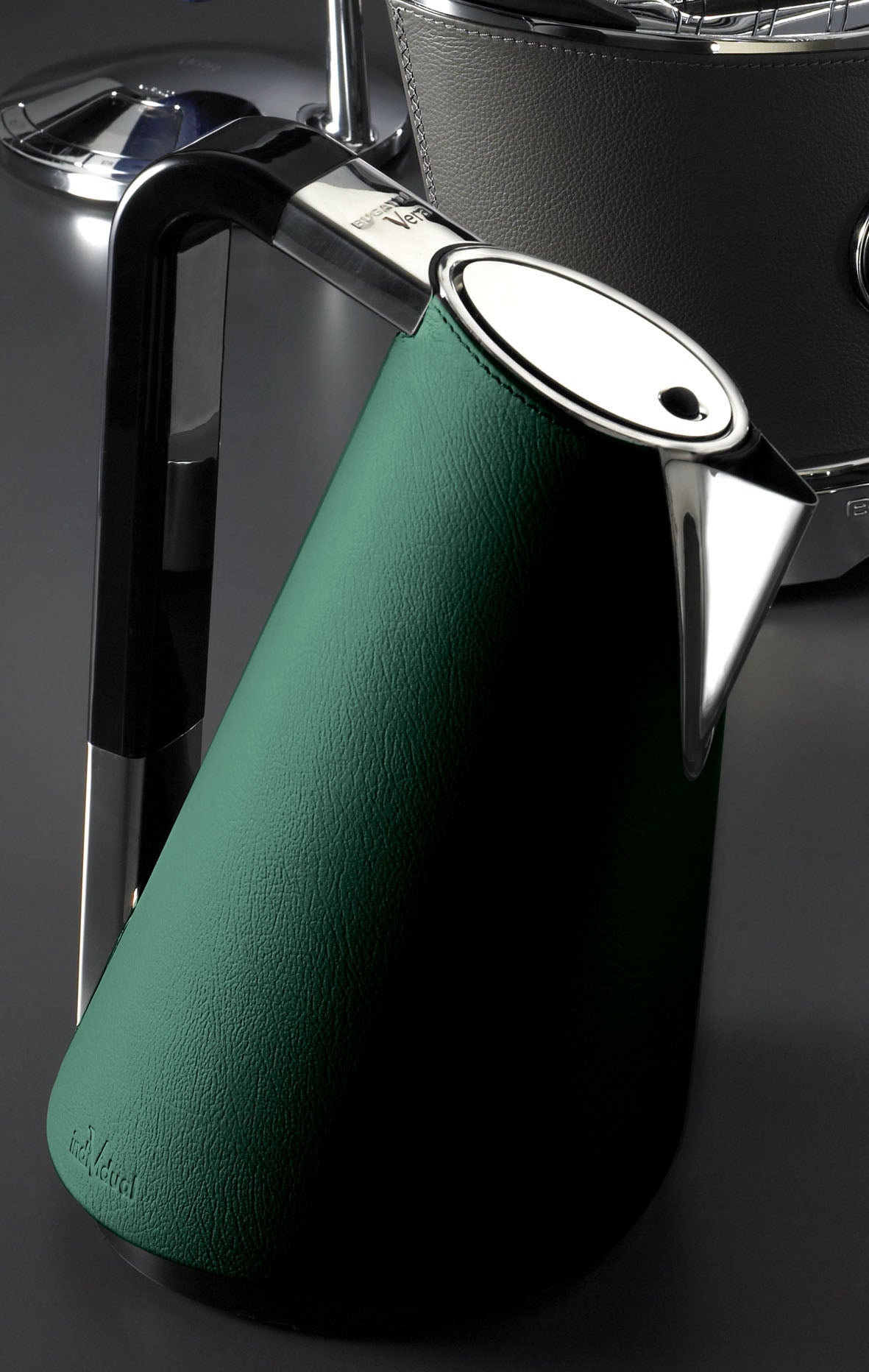 BUGATTI Vera Easy Electric Kettle in Stainless Steel with Green Leather Cover