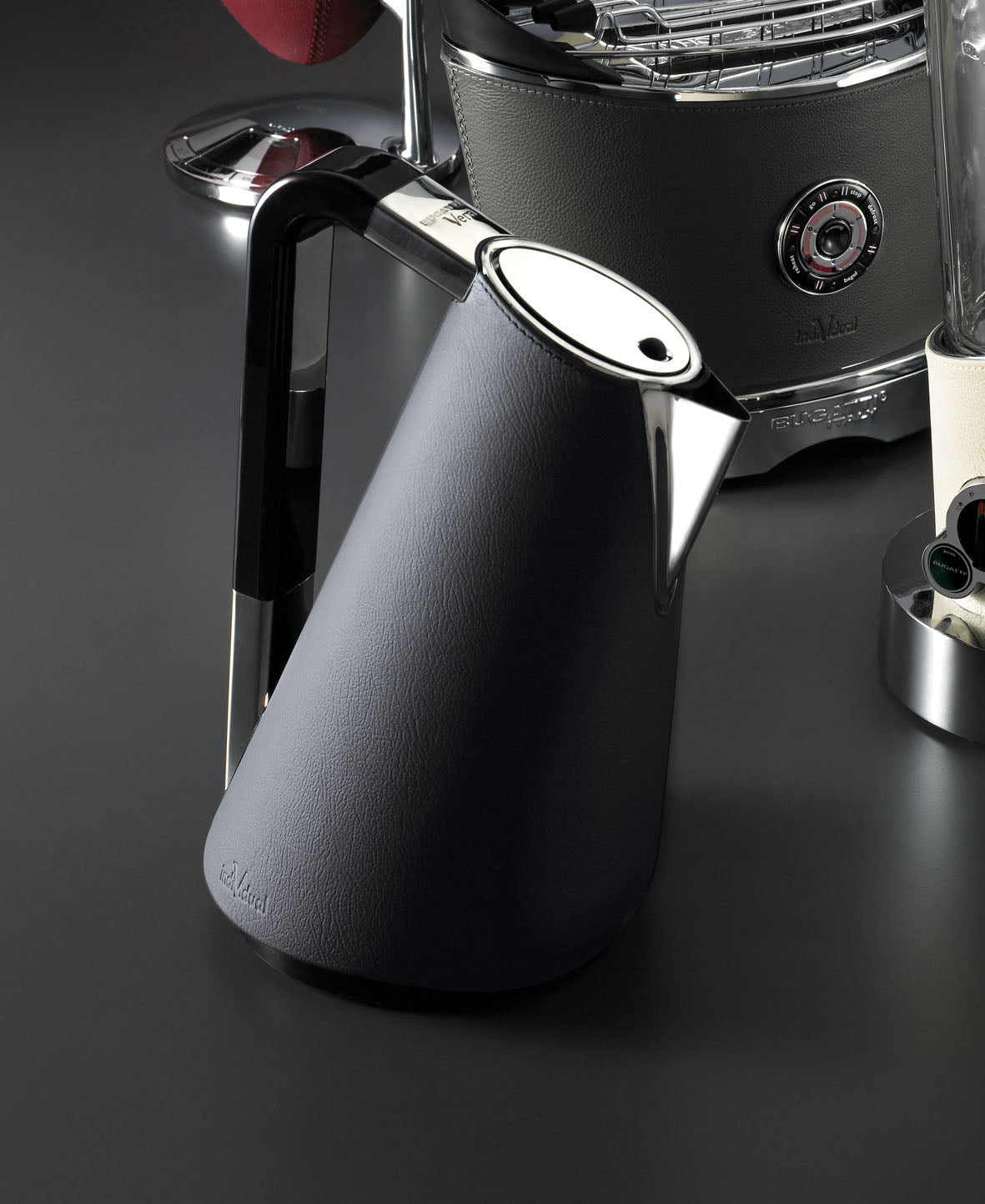 BUGATTI Vera Easy Electric Kettle in Stainless Steel with Gray Leather lining