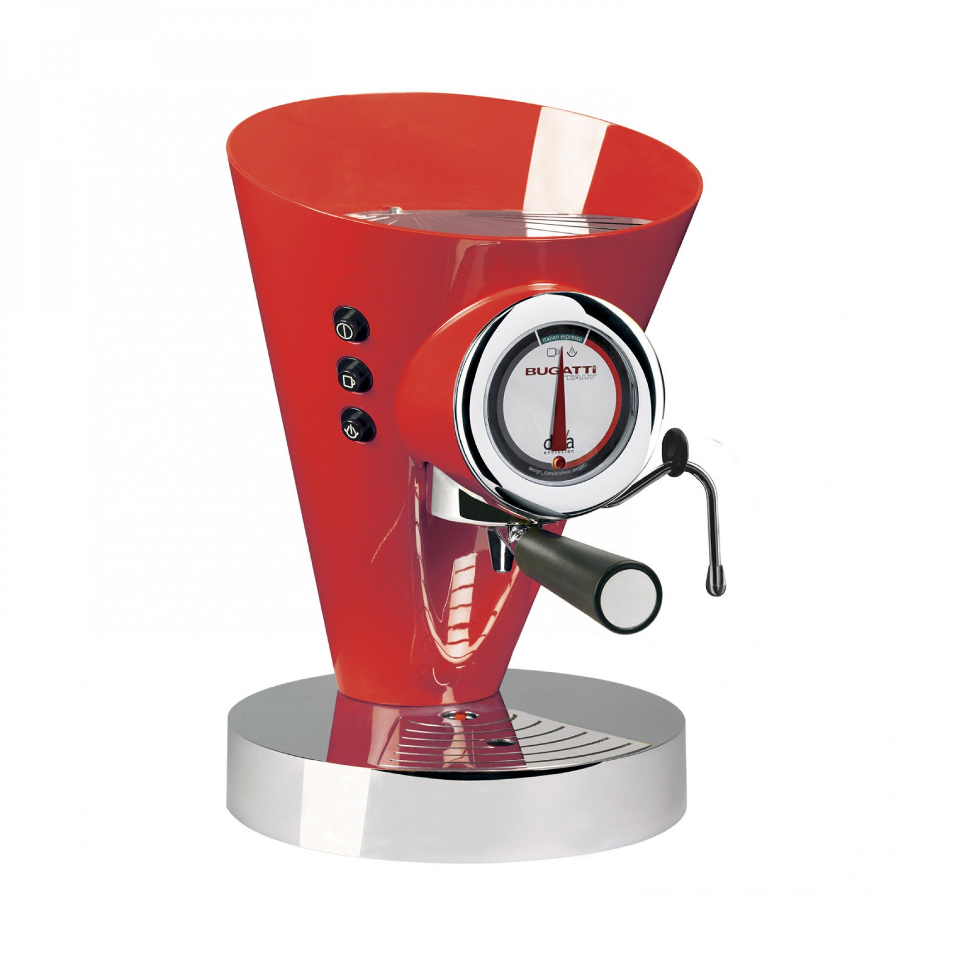 BUGATTI, Diva Evolution, Espresso- und Cappuccino-Kaffeemaschine, für gemahlenes Kaffeepulver und Pads, Non-Stop-Dampffunktion, 15 bar, 950 W, 0,8 Liter Fassungsvermögen, elegantes Design
