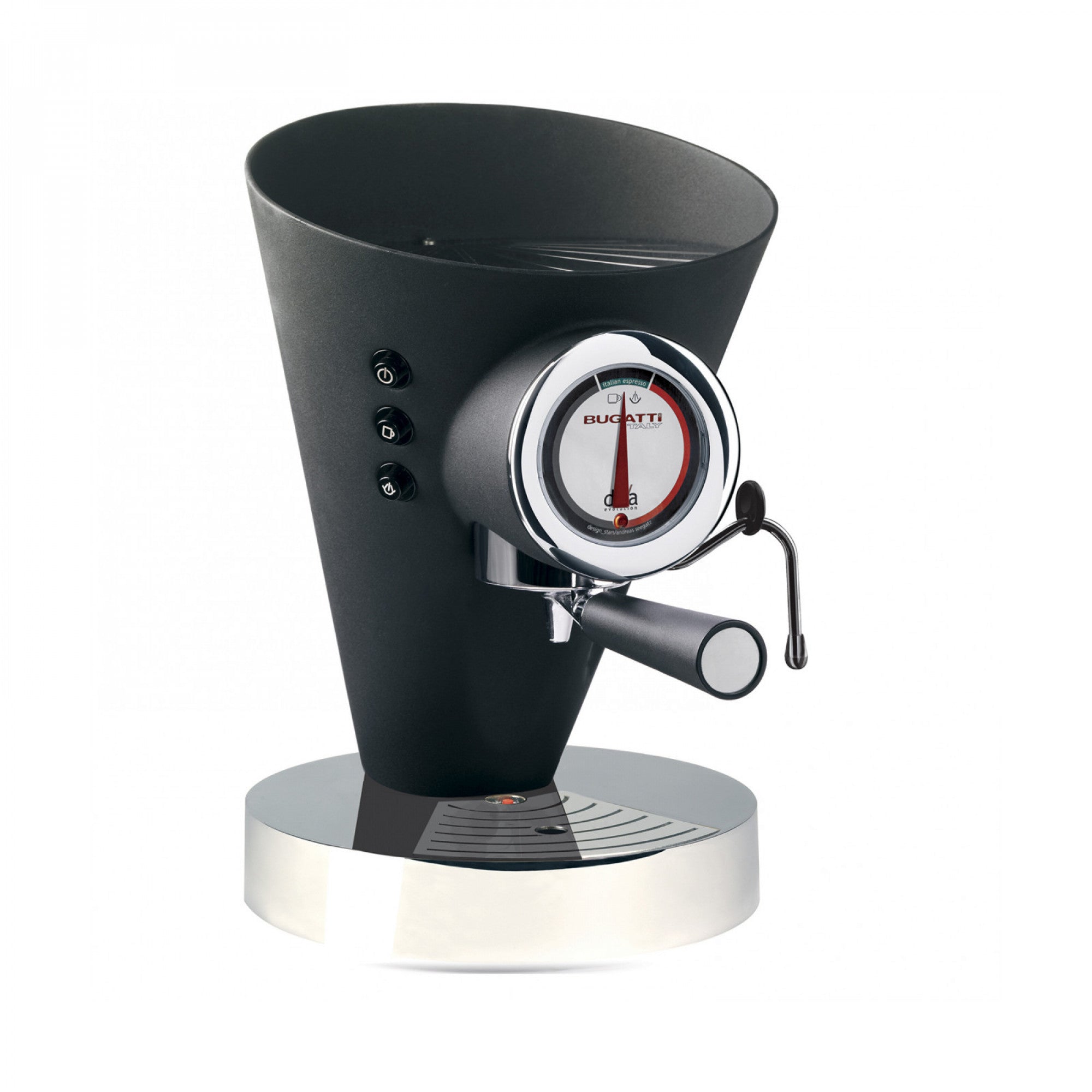 BUGATTI, Diva Evolution, Espresso- und Cappuccino-Kaffeemaschine, für gemahlenes Kaffeepulver und Pads, Non-Stop-Dampffunktion, 15 bar, 950 W, 0,8 Liter Fassungsvermögen, elegantes Design