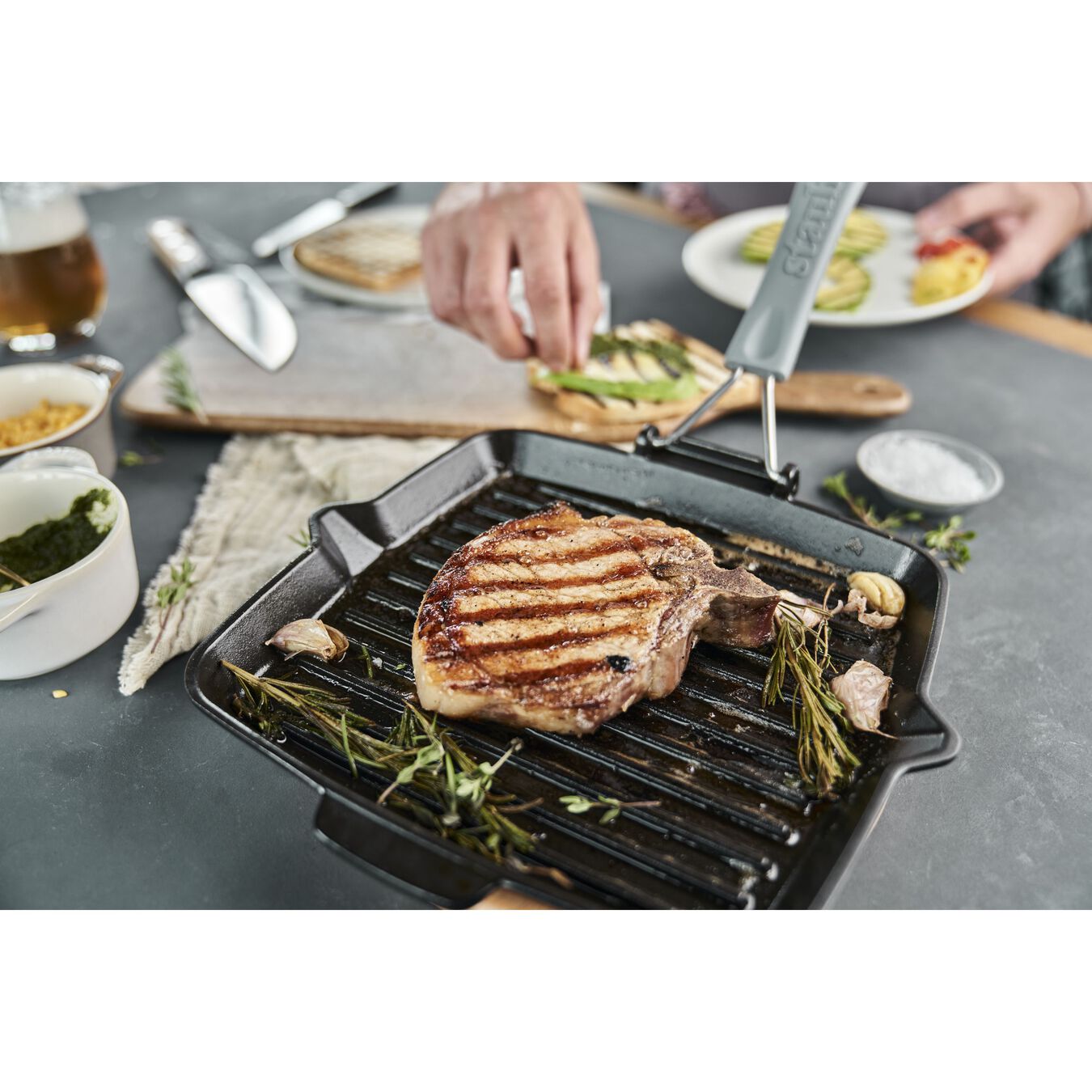 Staub Grill Pans Square Grill Pan with Spouts, Black 24 cm
