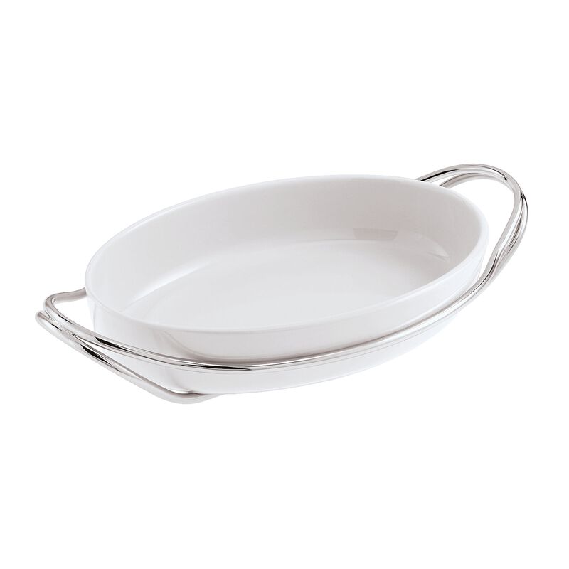 Sambonet New Living Oval baking dish 44 cm with Polished stainless steel support