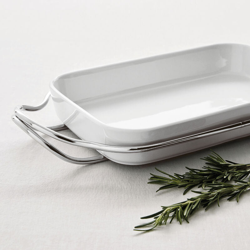 Sambonet New Living Rectangular baking dish 35 cm with Polished stainless steel support