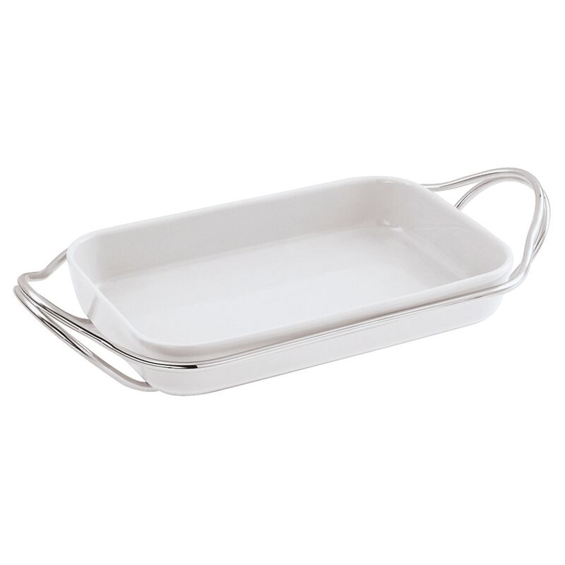 Sambonet New Living Rectangular baking dish cm 41 with Polished stainless steel support
