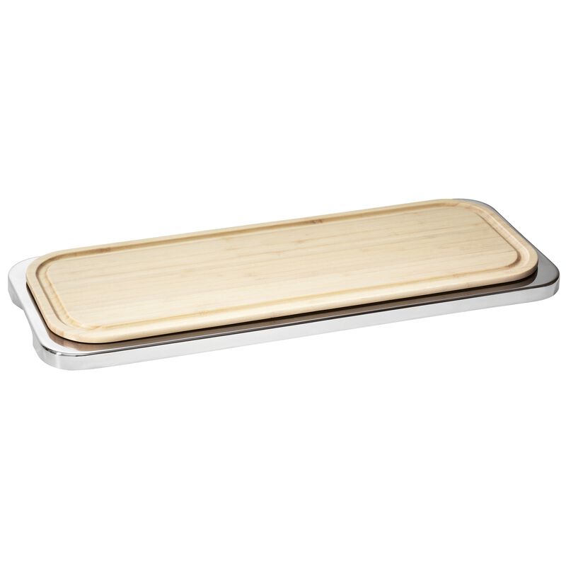 Sambonet Linear Rectangular Tray with Wooden Cutting Board cm 48 Stainless Steel