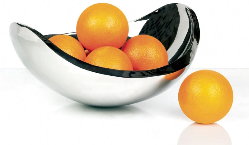 BUGATTI, Wiegenlied, Tafelaufsatz und Obstschale aus Edelstahl, Orange