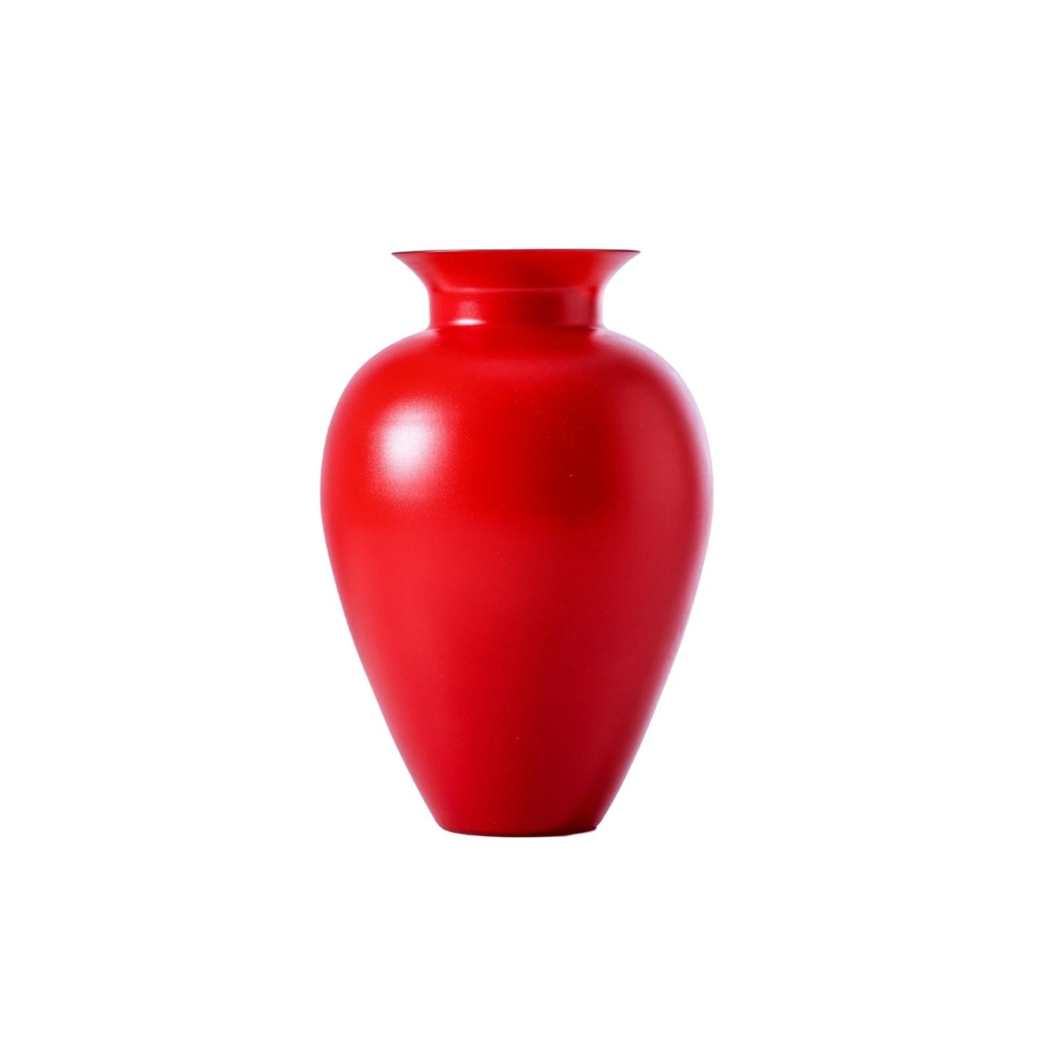 Venini Labuan Small bright red vase with sandblasted milky interior
