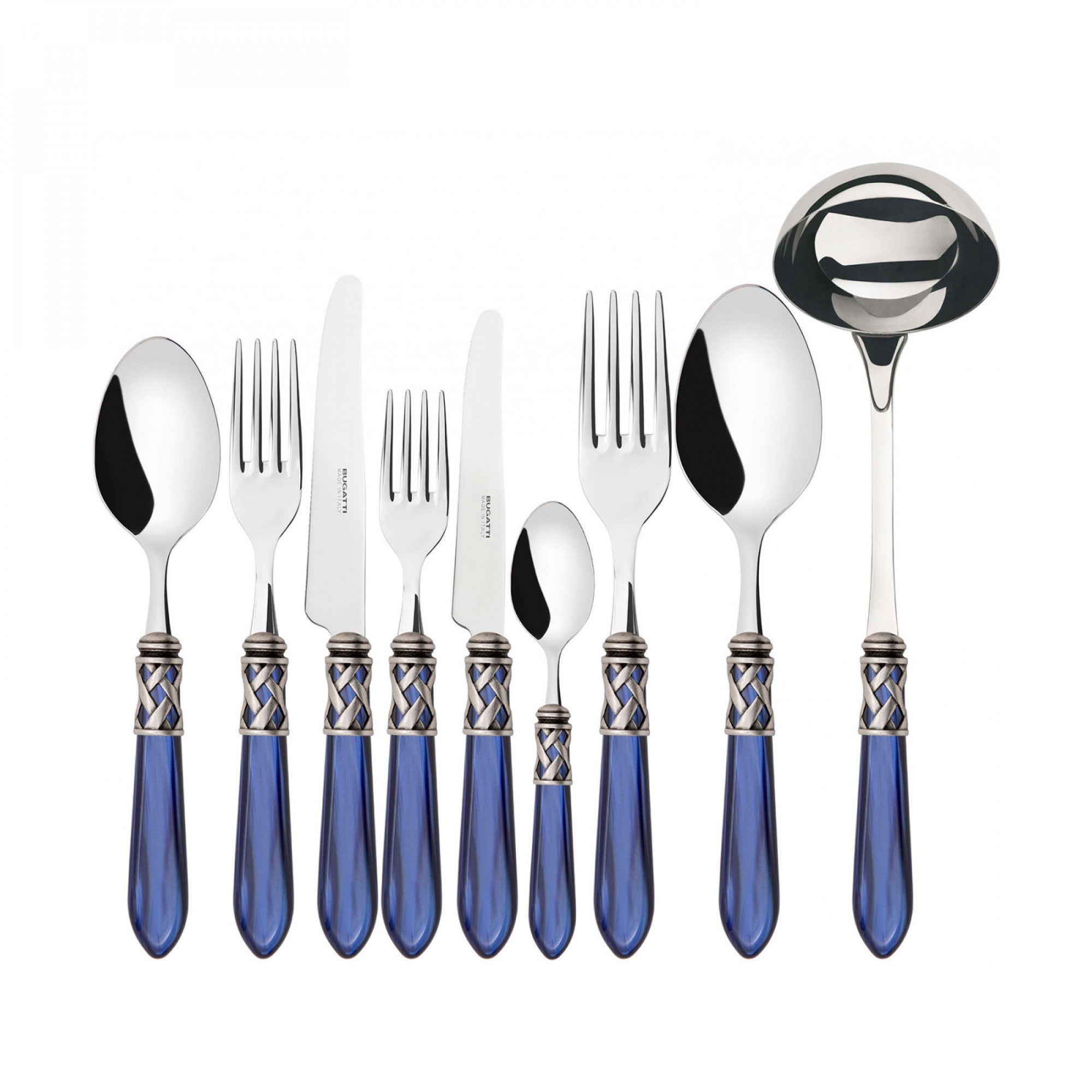 BUGATTI, Aladdin, 75-piece cutlery set in 18/10 stainless steel, silver ring and mother-of-pearl effect handle, packaged in a wengè box