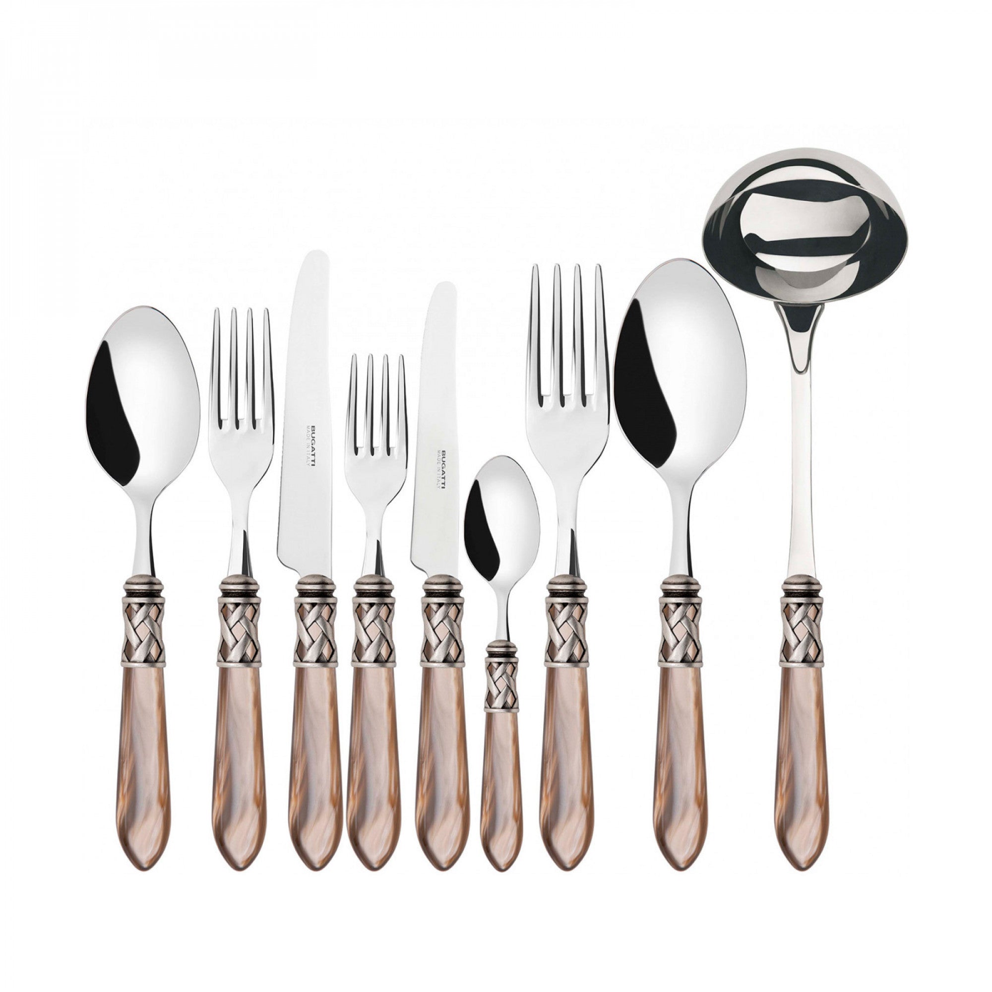 BUGATTI, Aladdin, 75-Piece Cutlery Set in 18/10 Stainless Steel, Silver Ring and Mother-of-Pearl Effect Handle, Packed in Gallery Box