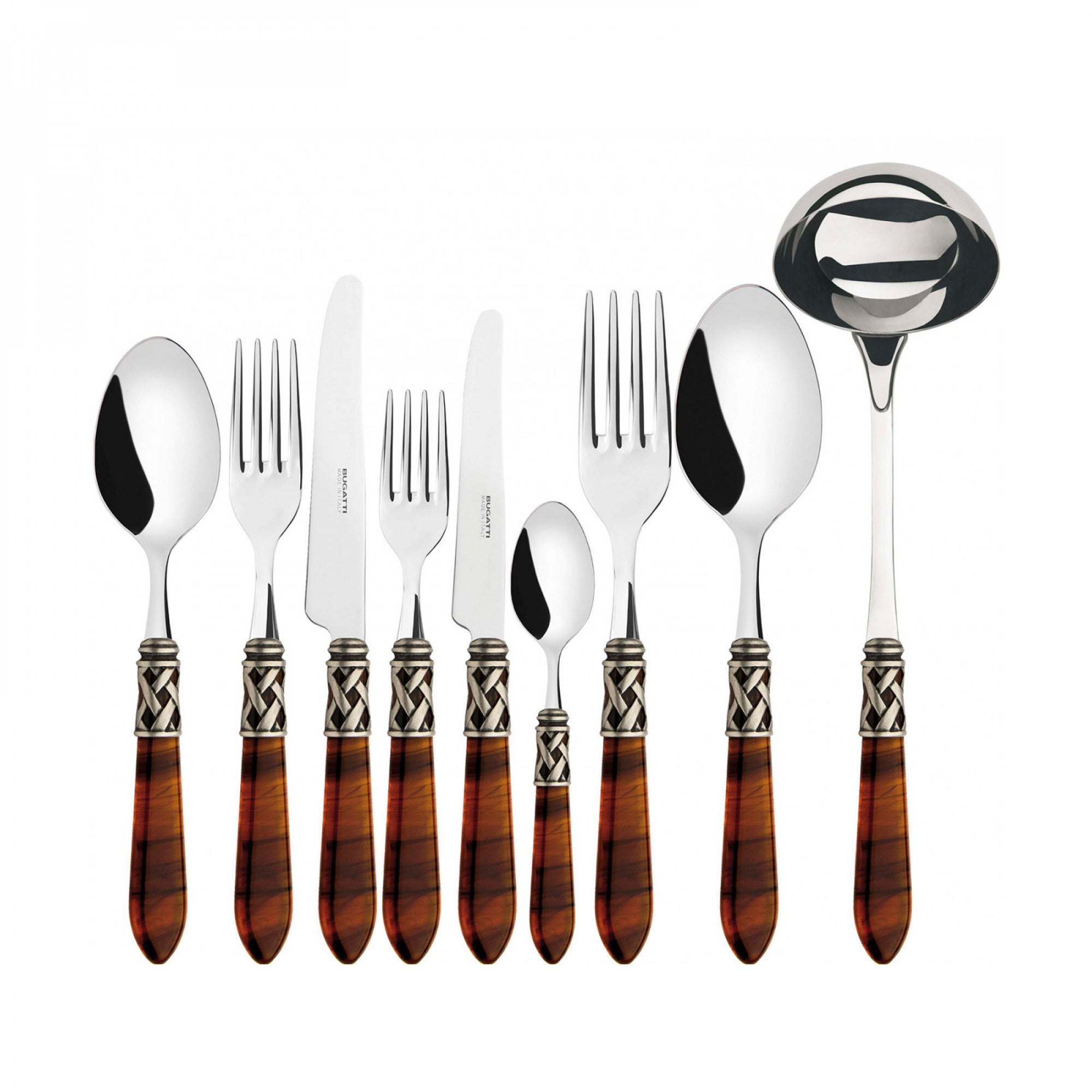 BUGATTI, Aladdin, 75 Pieces Cutlery Set in 18/10 Stainless Steel Silver Ring and Transparent Finish Turtle Handle