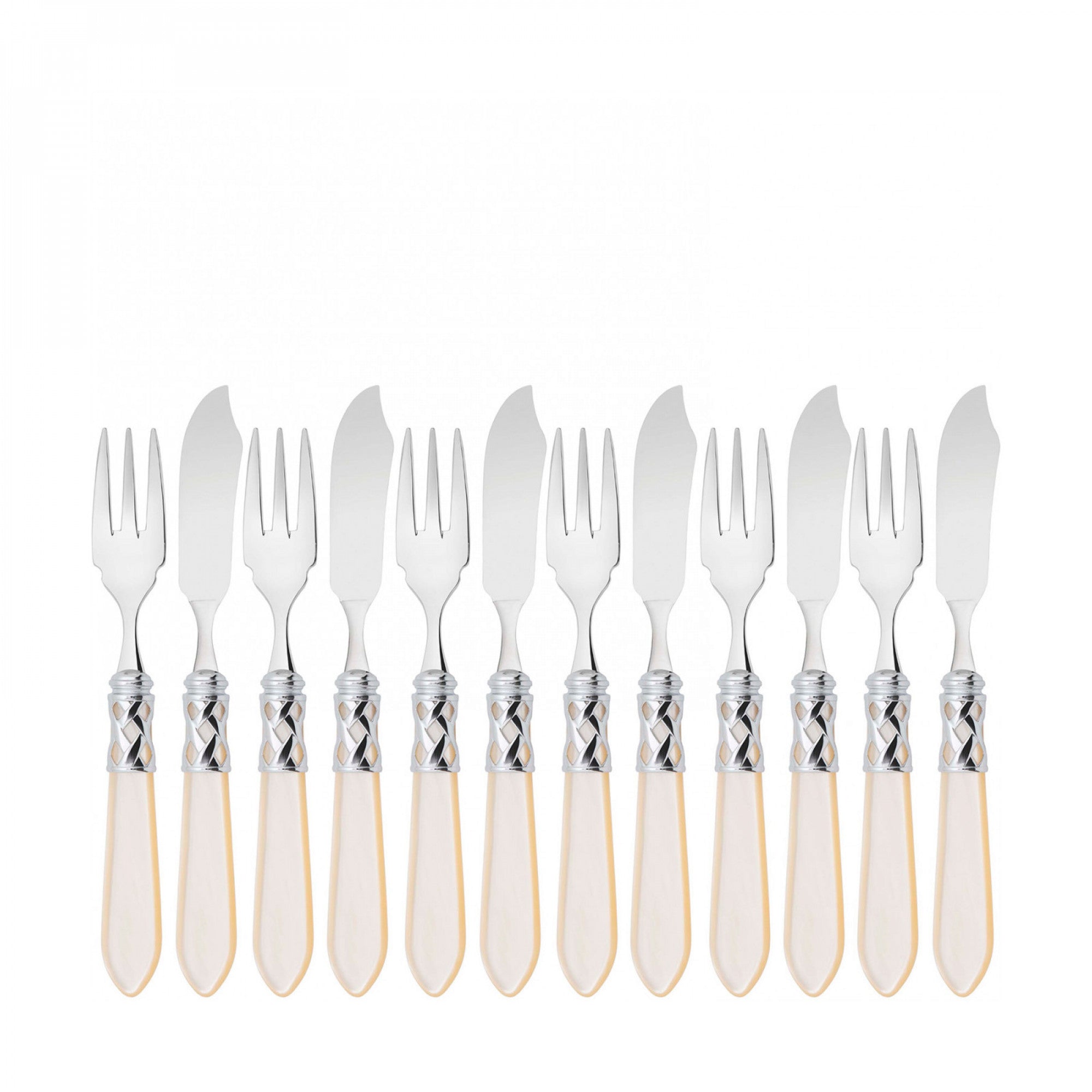 BUGATTI, Aladdin, 12-piece fish cutlery set in 18/10 stainless steel, chromed ring and mother-of-pearl effect handle