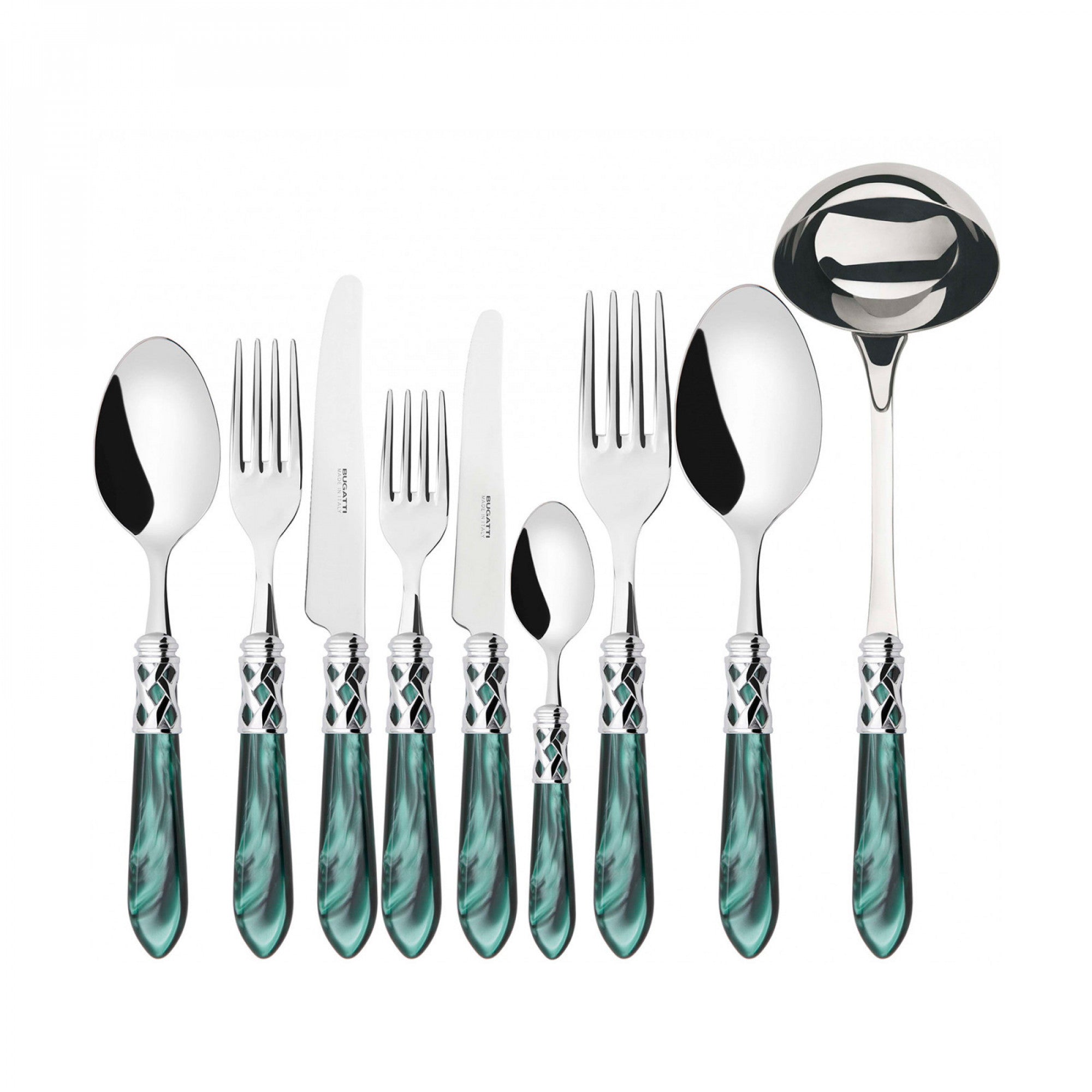 BUGATTI, Aladdin, 75-piece cutlery set in 18/10 stainless steel chromed ring mother-of-pearl effect handle, packed in gallery box