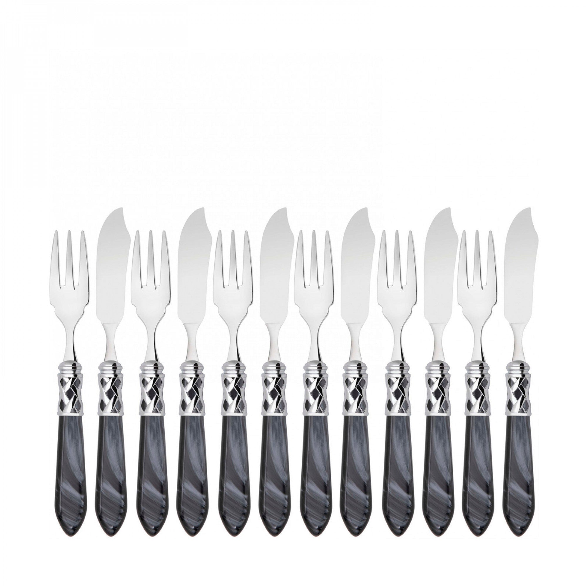 BUGATTI, Aladdin, 12-piece fish cutlery set in 18/10 stainless steel, chromed ring and mother-of-pearl effect handle