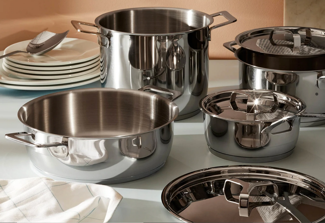 Alessi Pots &amp; Pans Set of 7 saucepans with lid, Stainless steel