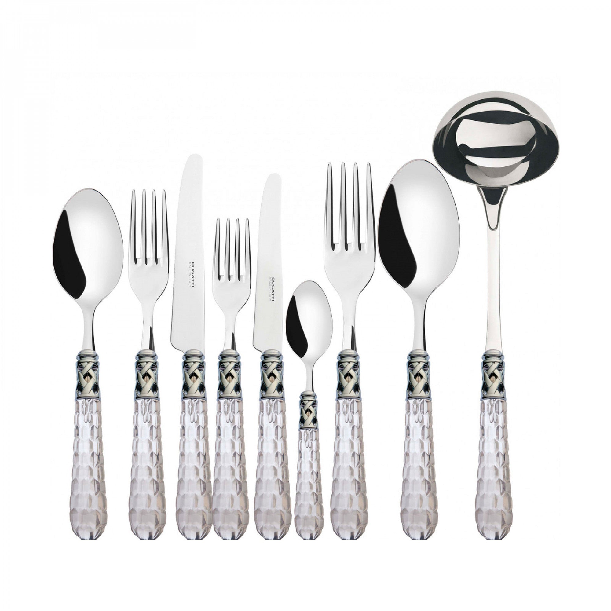BUGATTI, Bohemia, 75-piece cutlery set in 18/10 stainless steel, chromed ring. Packaged in wooden case with wengé finish