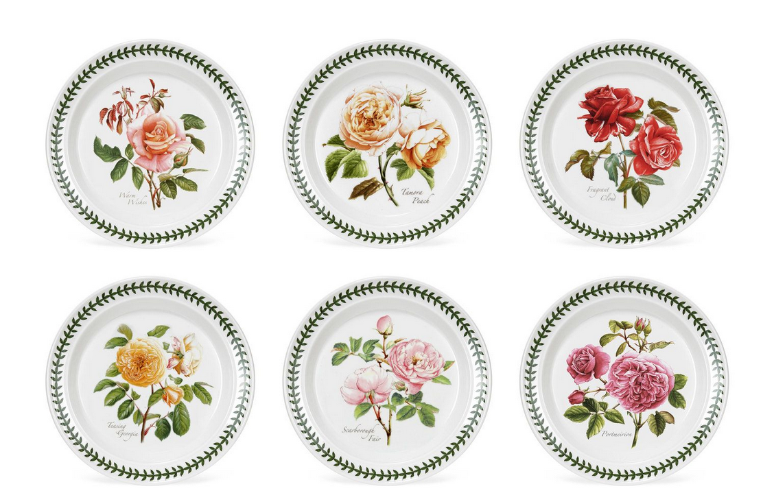 Portmeirion Botanic Roses Set of 6 dinner plates, 27cm