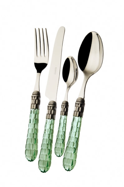 BUGATTI, Cristallo, 24-piece cutlery set in 18/10 stainless steel, antique silver-plated ring nut and green handle